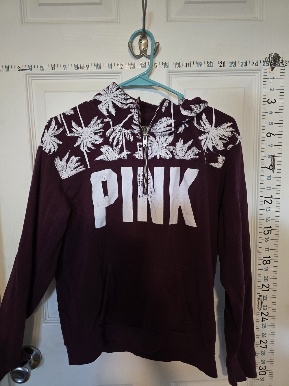 PINK Victoria's Secret Plum Hoodie with White Palm Print